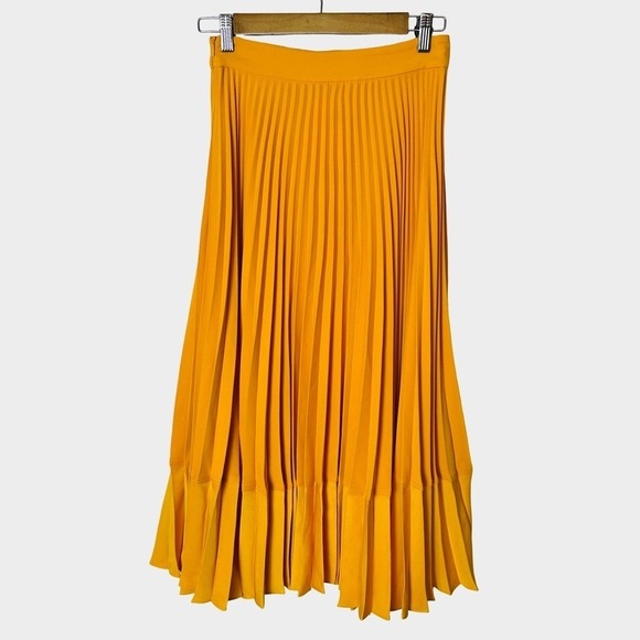 Zara Pleated Midi Skirt Golden Yellow Orange XS Resort Boho Festival - Picture 6 of 11